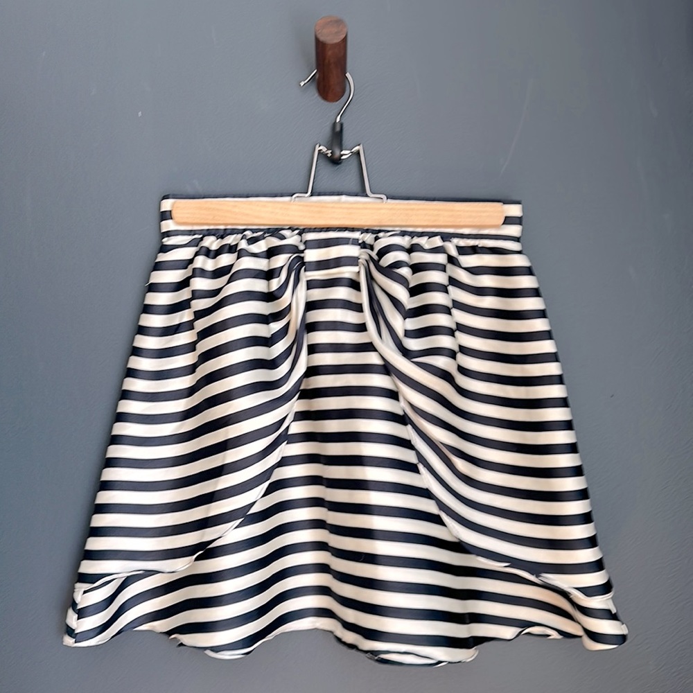 H&M Navy/White Striped Miniskirt with Bow Front Detail, Size 4